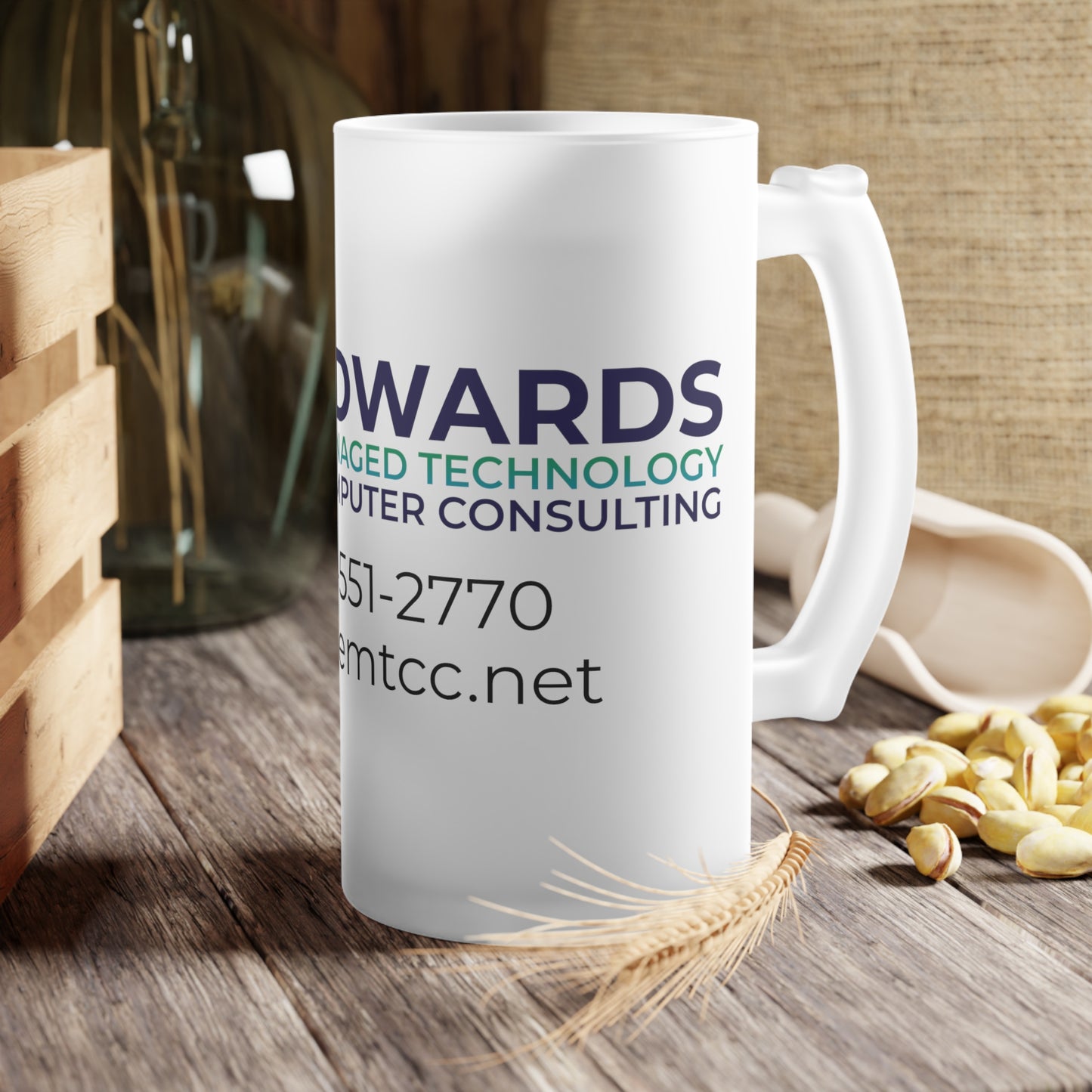 Edwards Managed Technology Computer Consulting Frosted Glass Beer Mug