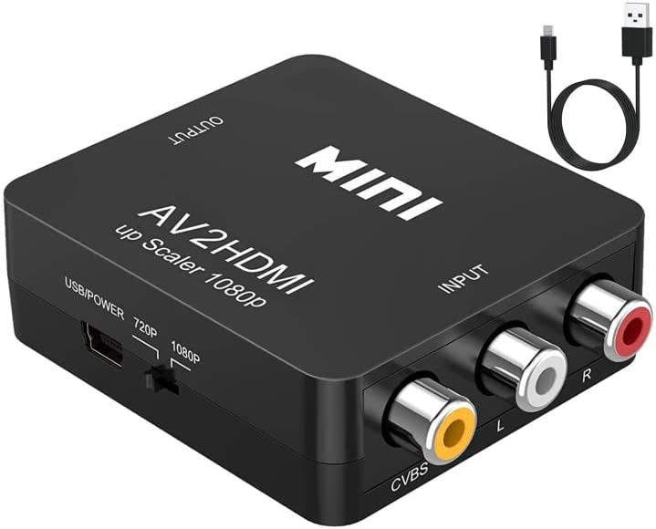 ABLEWE RCA to HDMI,AV to HDMI Converter, 1080P Mini RCA Composite CVBS Video Audio Converter Adapter Supporting PAL/NTSC for TV/PC/ PS3/ STB/Xbox VHS/VCR/Blue-Ray DVD Players