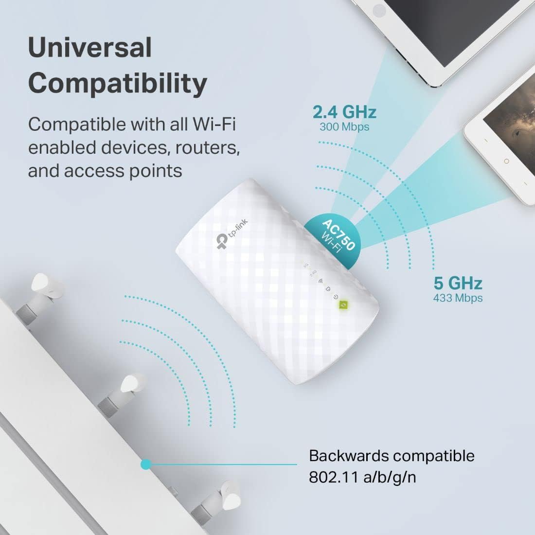 TP-Link WiFi Extender with Ethernet Port, Dual Band 5GHz/2.4GHz , Up to 44% more bandwidth than single band, Covers Up to 1200 Sq.ft and 30 Devices, signal booster amplifier supports OneMesh (RE220)