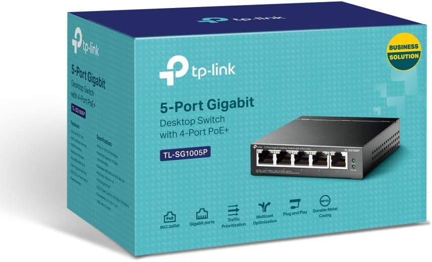 TP-Link TL-SG1005P, 5 Port Gigabit PoE Switch, 4 PoE+ Ports @65W, Desktop, Plug & Play, Sturdy Metal w/ Shielded Ports, Fanless, QoS & IGMP Snooping,black
