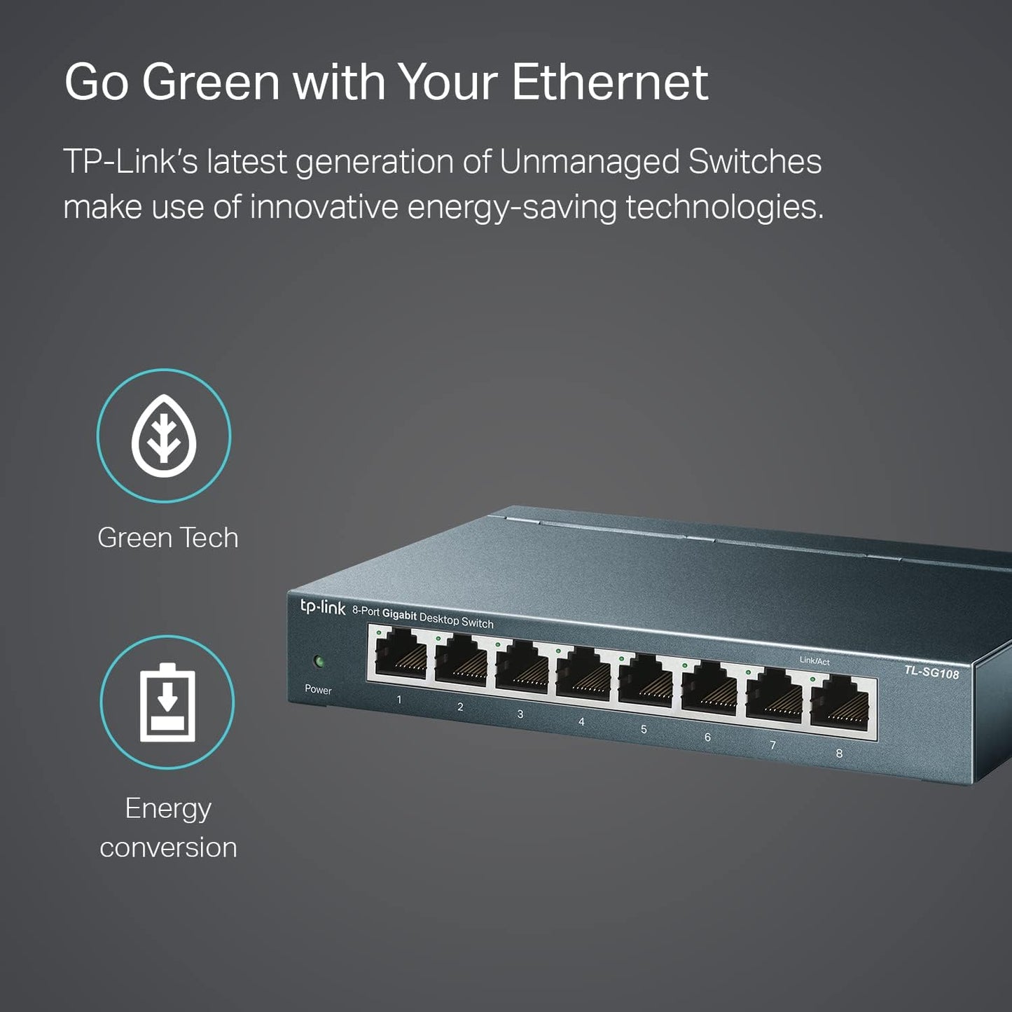 TP-Link TL-SG108 8 Port Gigabit Unmanaged Ethernet Network Switch, Ethernet Splitter Plug & Play Fanless Metal Design Shielded Ports Traffic Optimization