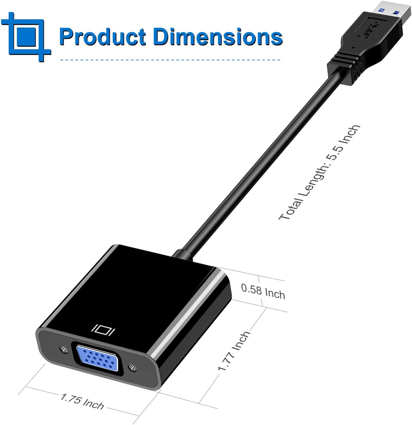 USB to VGA Adapter for Monitor, VGA to USB 3.0/2.0 Converter 1080P Multi-Display Video Cable for Laptop Desktop PC to Monitors, Projector, TV. (Not Support Chromebook,Windows 11 is not Supported,)