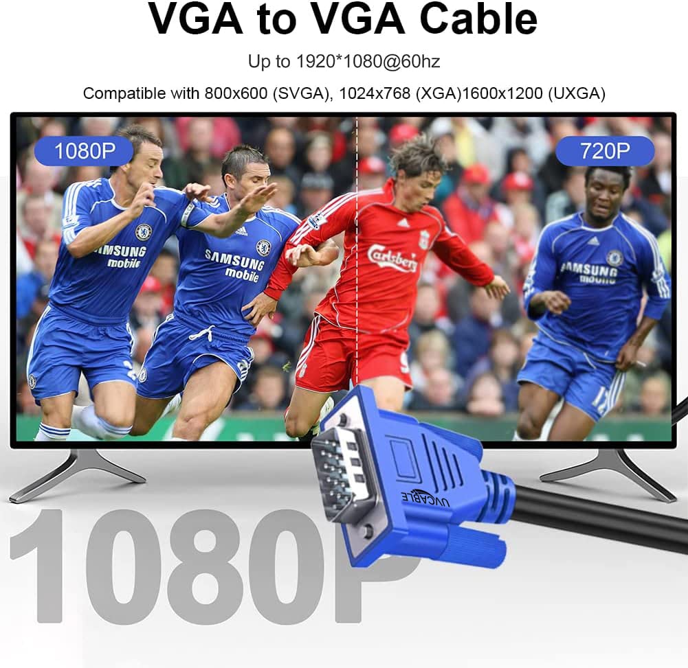 VGA Cable 6 Feet, Male to Male Monitor Computer Cable Adapter Cord, Shielded HD15 1080P@60Hz Full HD High Resolution for TV Computer Projector - Blue