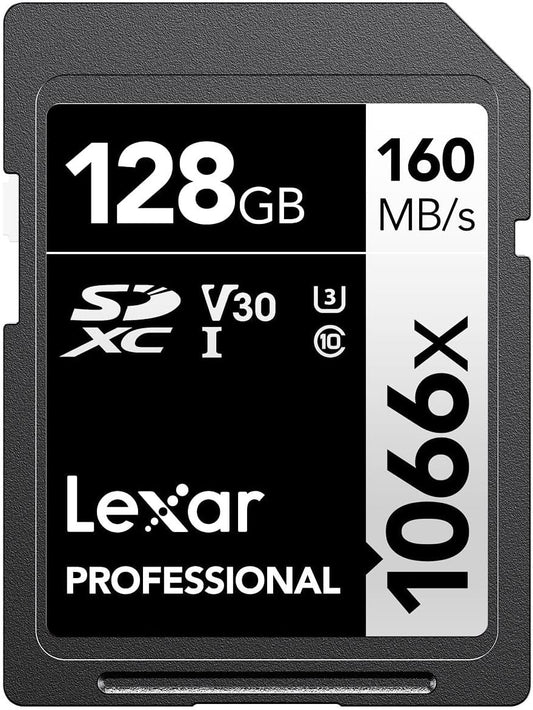 Lexar 128GB Professional 1066x SDXC Memory Card, UHS-I, C10, U3, V30, Full-HD & 4K Video, Up To 160MB/s Read, for DSLR and Mirrorless Cameras (LSD1066128G-BNNNU)