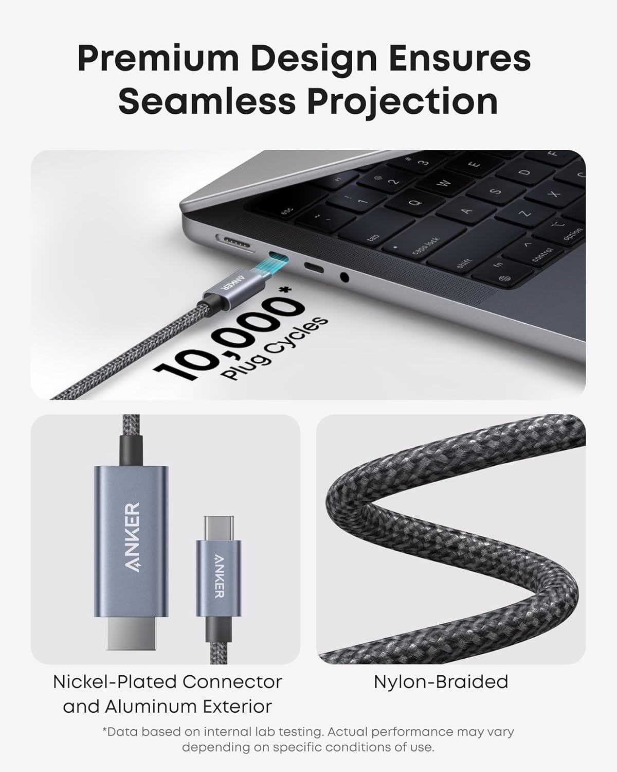 Anker HDMI Cable,4K@60Hz HDR USB C to HDMI Cable,Ultra-Fast Nylon-Braided with Advanced Shielding,Thunderbolt 5/4/3 Compatible,for MacBook,iPad,iPhone,HD TV,and More(6FT,Black)