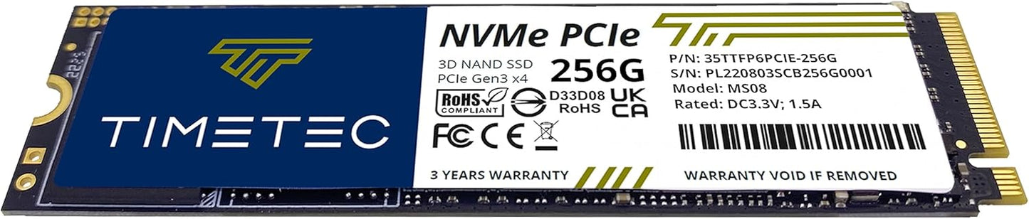 Timetec 256GB SSD NVMe PCIe Gen3x4 8Gb/s M.2 2280 3D NAND High Performance SLC Cache Read/Write Speed Up to 2,000/1,600 MB/s Internal Solid State Drive for PC Laptop and Desktop