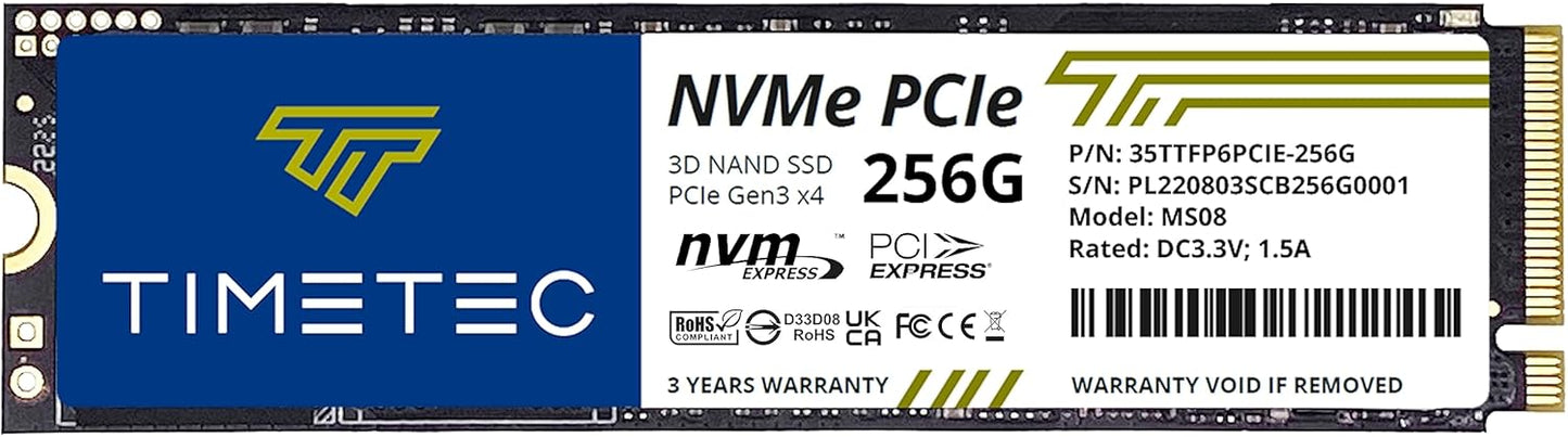 Timetec 256GB SSD NVMe PCIe Gen3x4 8Gb/s M.2 2280 3D NAND High Performance SLC Cache Read/Write Speed Up to 2,000/1,600 MB/s Internal Solid State Drive for PC Laptop and Desktop