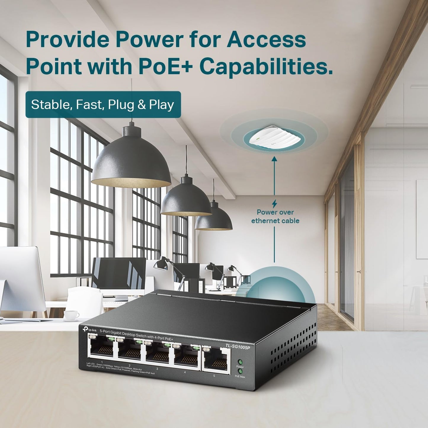 TP-Link TL-SG1005P, 5 Port Gigabit PoE Switch, 4 PoE+ Ports @65W, Desktop, Plug & Play, Sturdy Metal w/ Shielded Ports, Fanless, QoS & IGMP Snooping,black