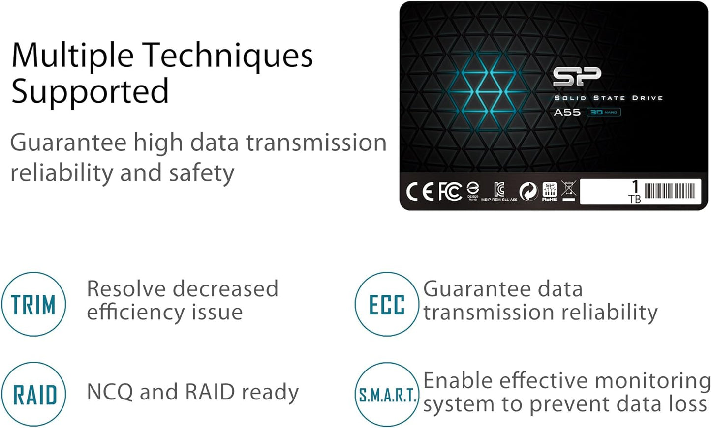 SP 1TB SSD 3D NAND A55 SLC Cache Performance Boost SATA III 2.5" 7mm (0.28") Internal Solid State Drive (SP001TBSS3A55S25)