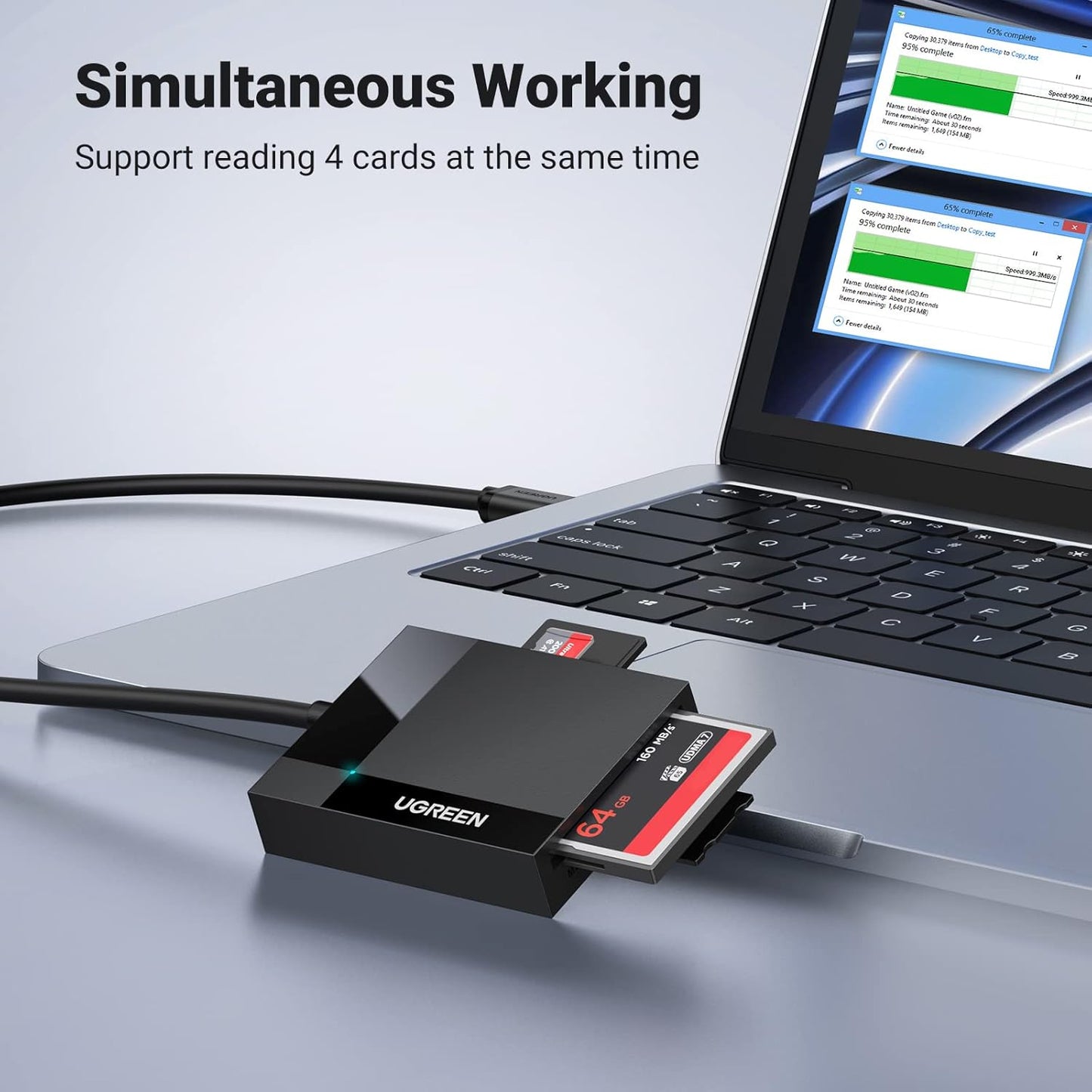 UGREEN SD Card Reader USB 3.0 Card Hub Adapter 5Gbps Read 4 Cards Simultaneously CF, CFI, TF, SDXC, SDHC, SD, MMC, Micro SDXC, Micro SD, Micro SDHC, MS, UHS-I (Black)