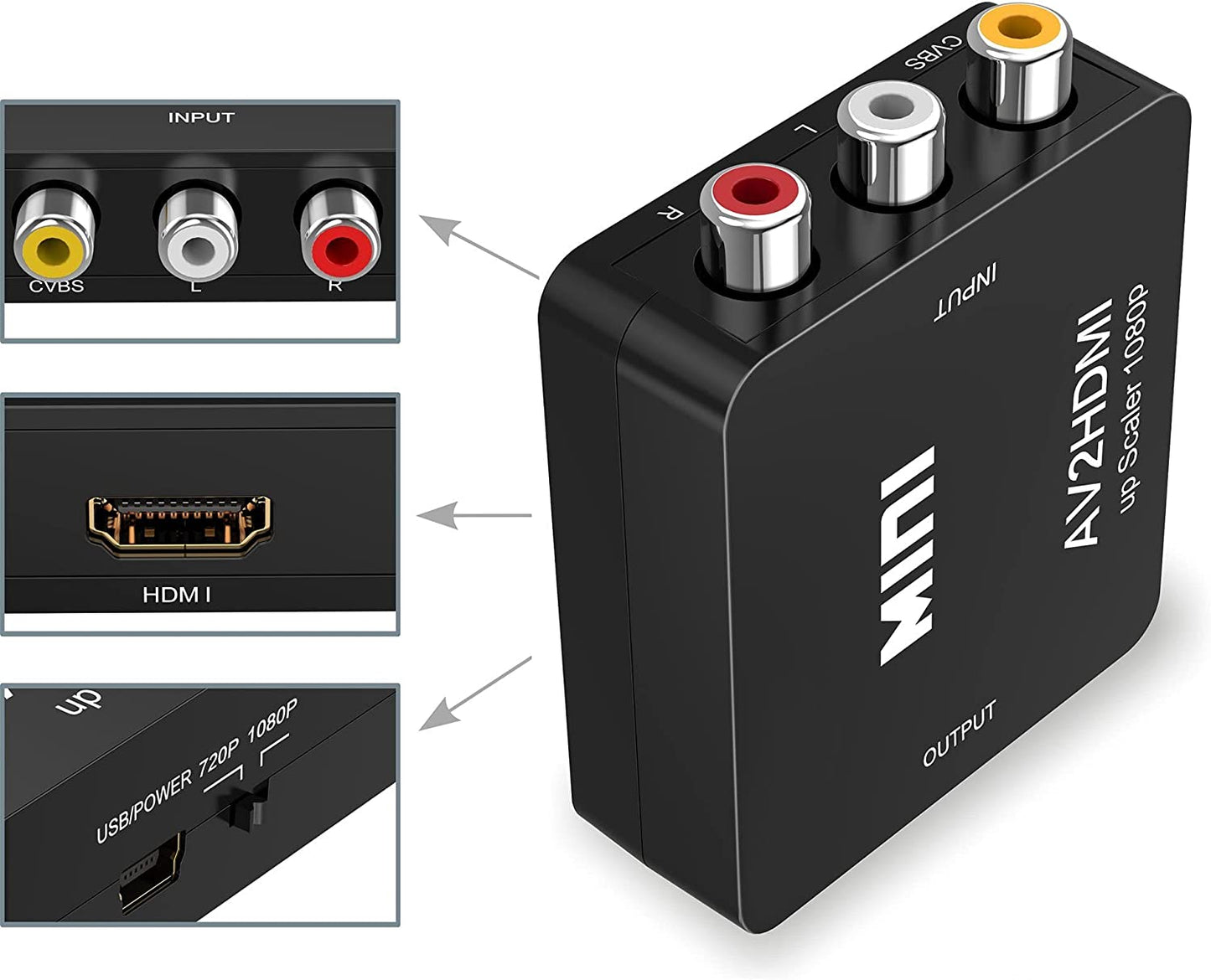 ABLEWE RCA to HDMI,AV to HDMI Converter, 1080P Mini RCA Composite CVBS Video Audio Converter Adapter Supporting PAL/NTSC for TV/PC/ PS3/ STB/Xbox VHS/VCR/Blue-Ray DVD Players