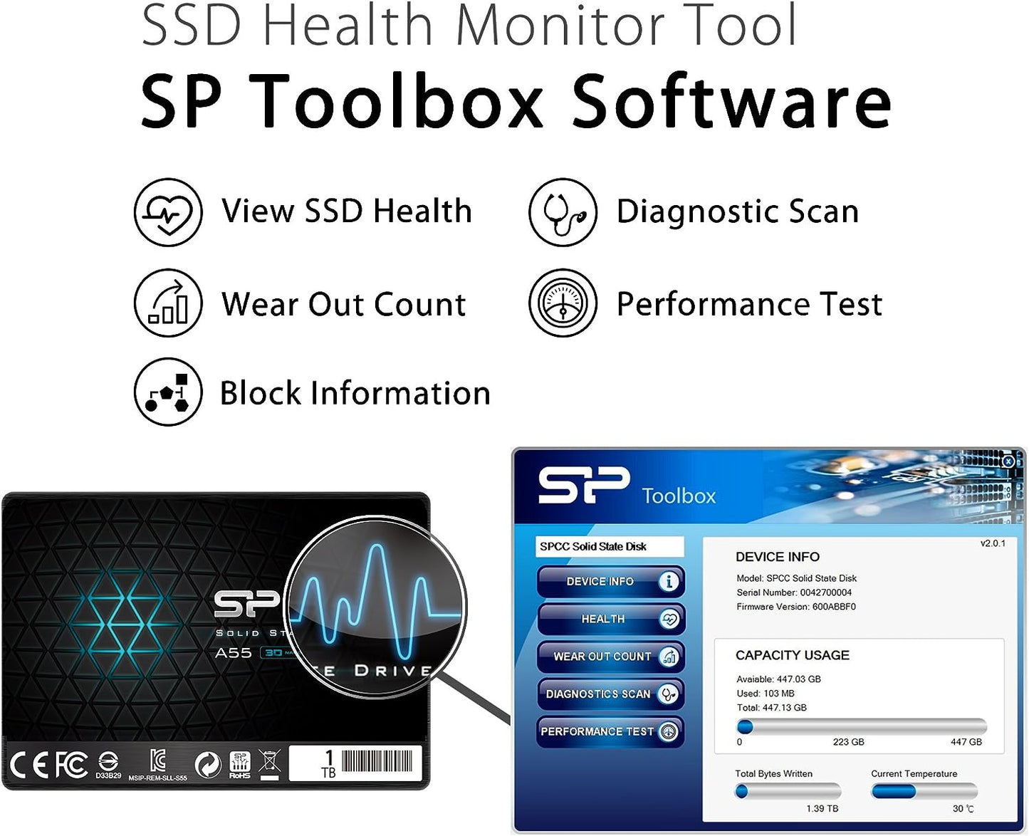 SP 1TB SSD 3D NAND A55 SLC Cache Performance Boost SATA III 2.5" 7mm (0.28") Internal Solid State Drive (SP001TBSS3A55S25)