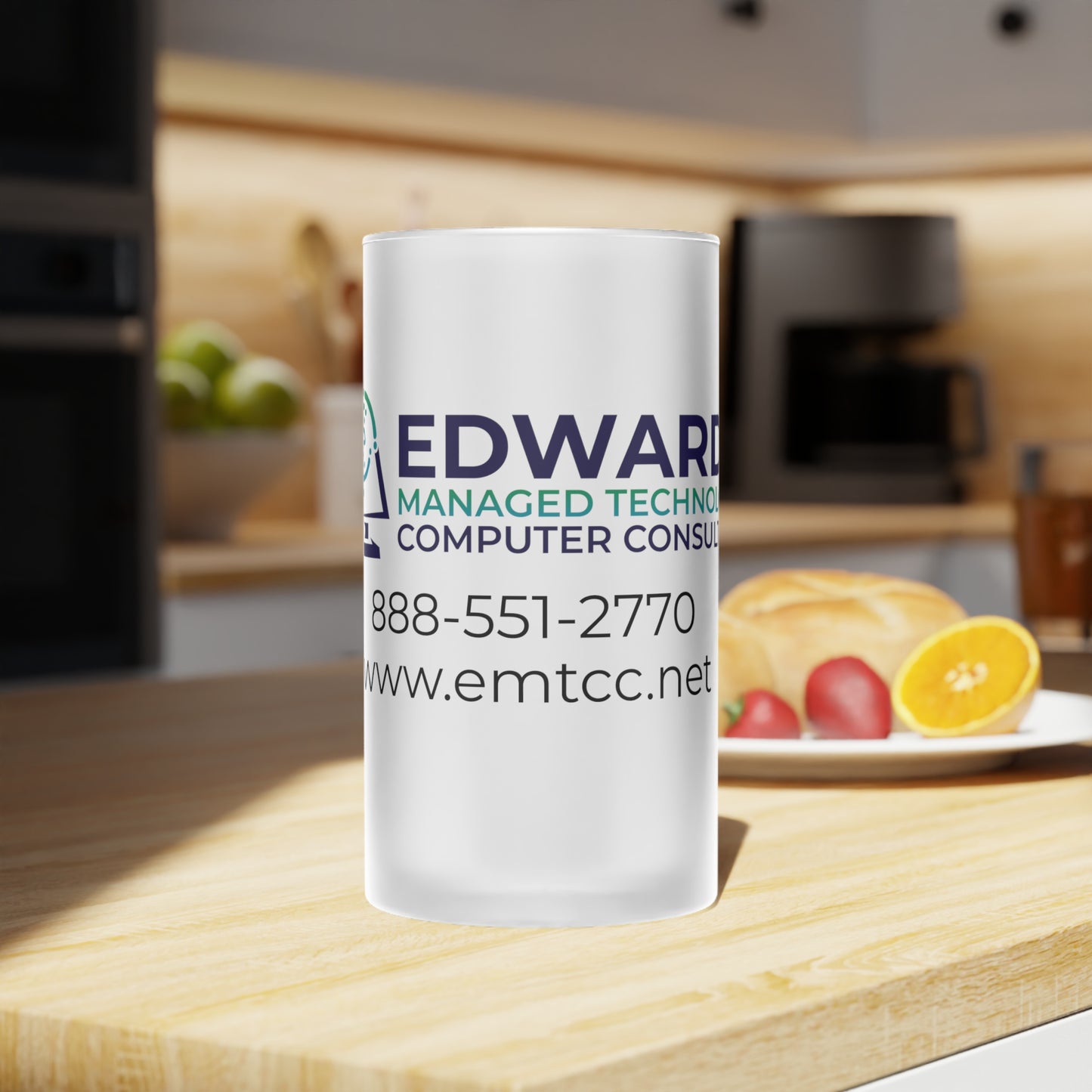 Edwards Managed Technology Computer Consulting Frosted Glass Beer Mug