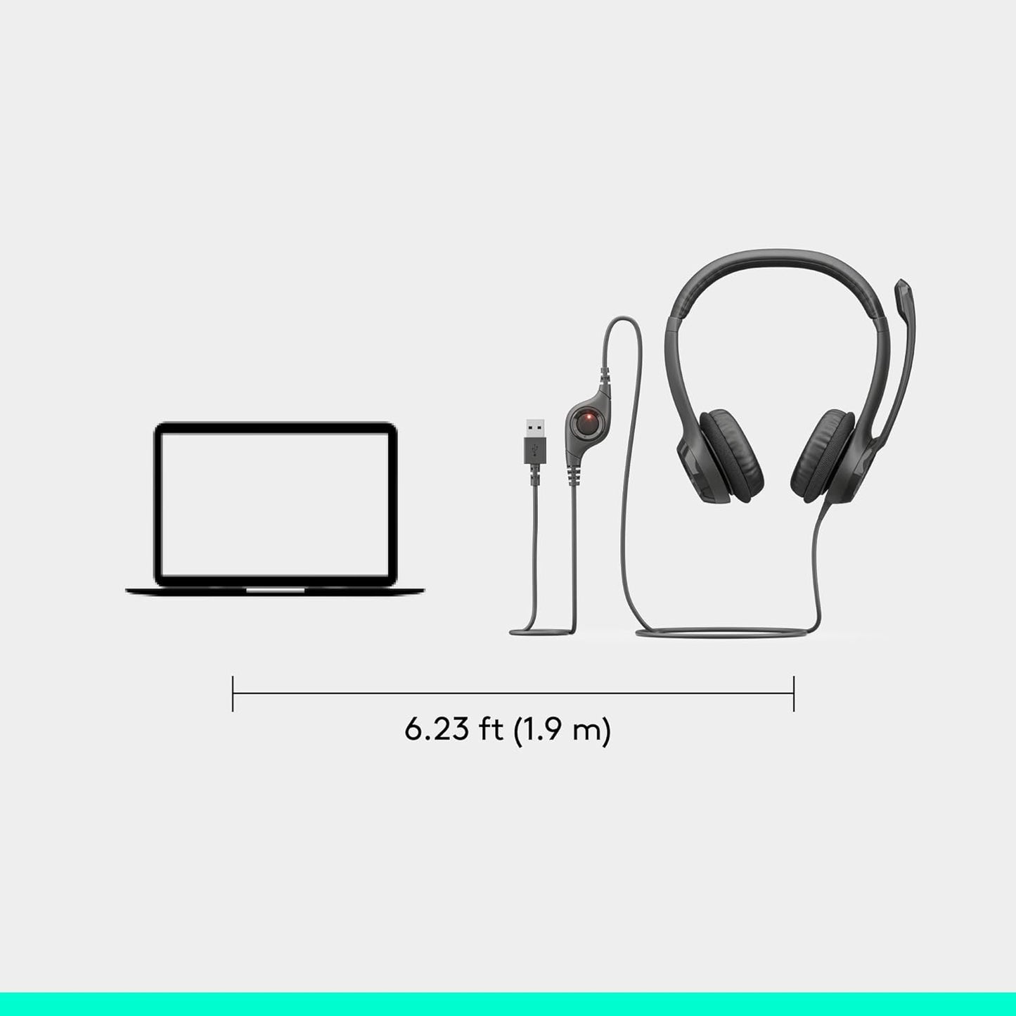 Logitech H390 , Wired Headphones with Mic, USB Headset with Microphone for PC, Noise Cancelling Microphone for Video Meetings, Music, Gaming - Black