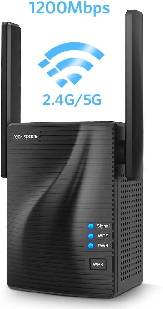 OPEN BOX - rockspace 1200Mbps WiFi Repeater (AC1200)-WiFi Range Extender Supports WPS One Button Setup with 2 External Antennas (Matte Black)