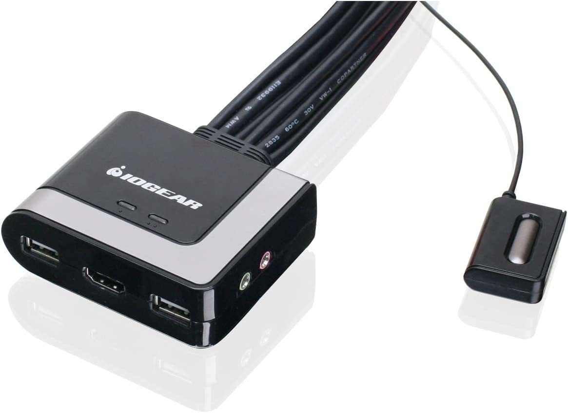 OPEN BOX - IOGEAR 2-Port USB HDMI Cabled KVM Switch - 1920 x 1200 60Hz - Hotkey or Remote Button Switch - 2.1 Stereo - USB 2.0 Mouse Port Can Be Used As USB Hub and USB Peripheral Sharing - Mac / Win - GCS62HU