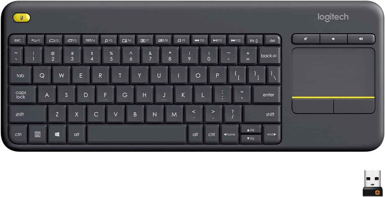 OPEN BOX Logitech K400 Plus Wireless Touch With Easy Media Control and Built-in Touchpad, HTPC Keyboard for PC-connected TV, Windows, Android, Chrome OS, Laptop, Tablet - Black