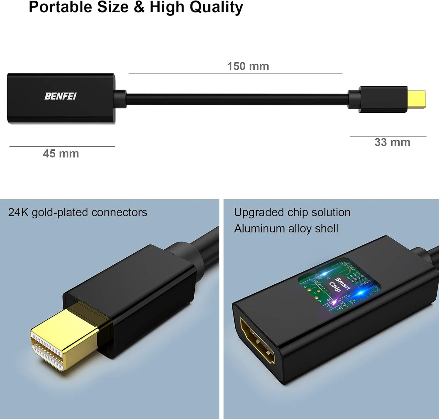 Mini DisplayPort to HDMI Adapter, Benfei Mini DP(Thunderbolt) to HDMI Converter Gold-Plated Cord Compatible for MacBook Pro, MacBook Air, Mac Mini, Microsoft Surface Pro 3/4, etc