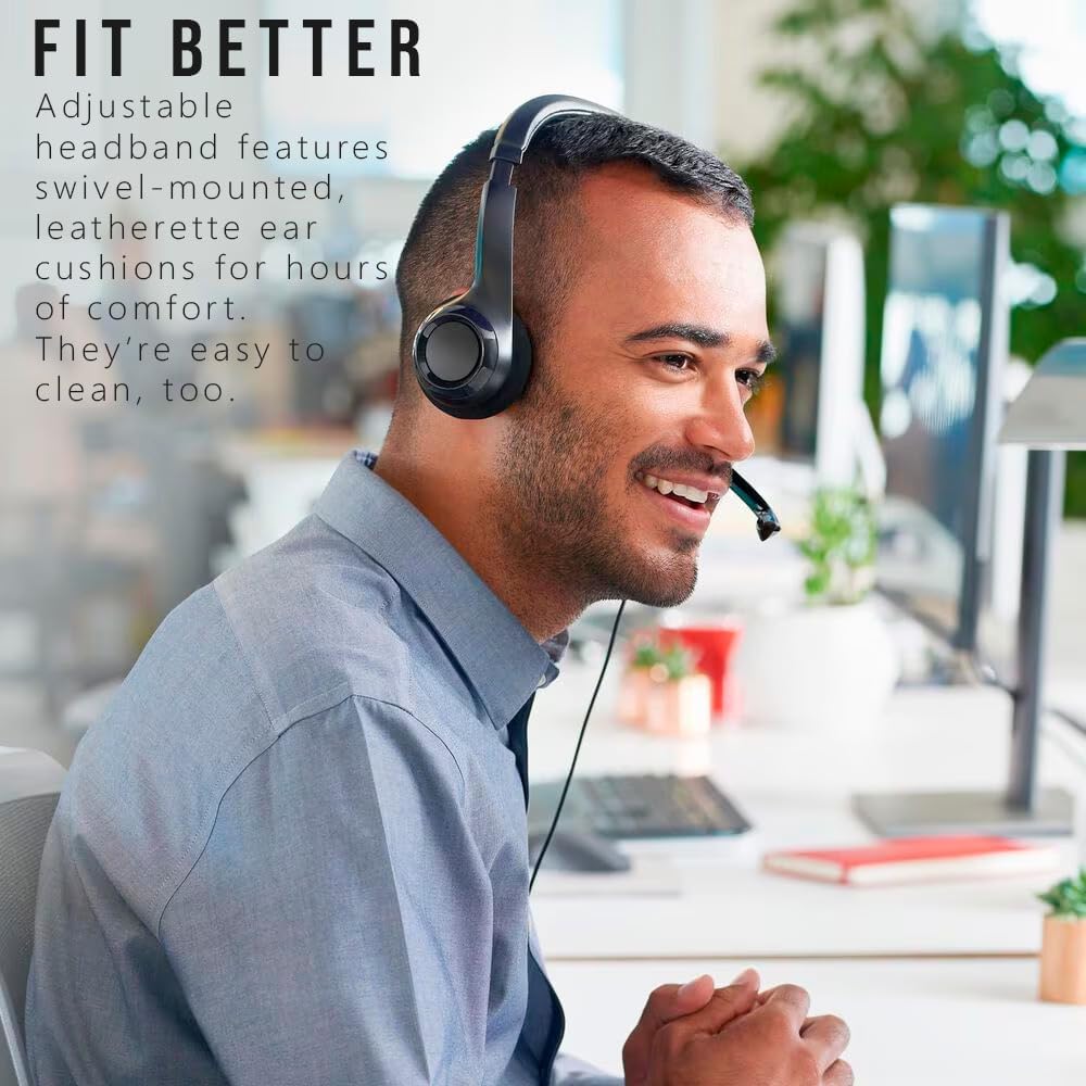 Logitech H390 , Wired Headphones with Mic, USB Headset with Microphone for PC, Noise Cancelling Microphone for Video Meetings, Music, Gaming - Black