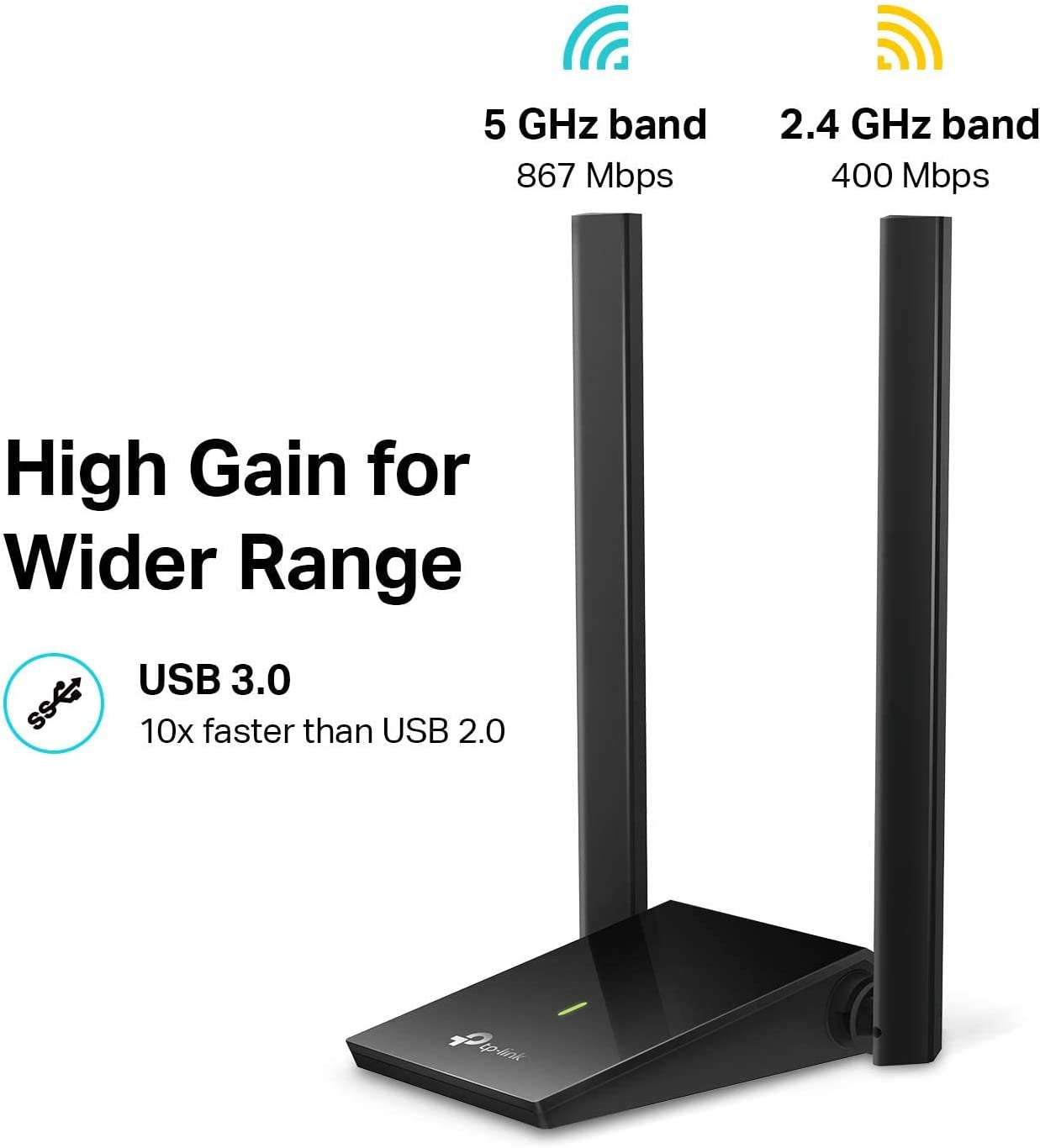 TP-Link USB WiFi Adapter, AC1300Mbps Dual Band 5dBi High Gain Antenna 2.4GHz/ 5GHz Wireless Network Adapter for Desktop PC (Archer T4U Plus)- Supports Windows 11/10/8.1/8/7, Mac OS 10.9-10.14