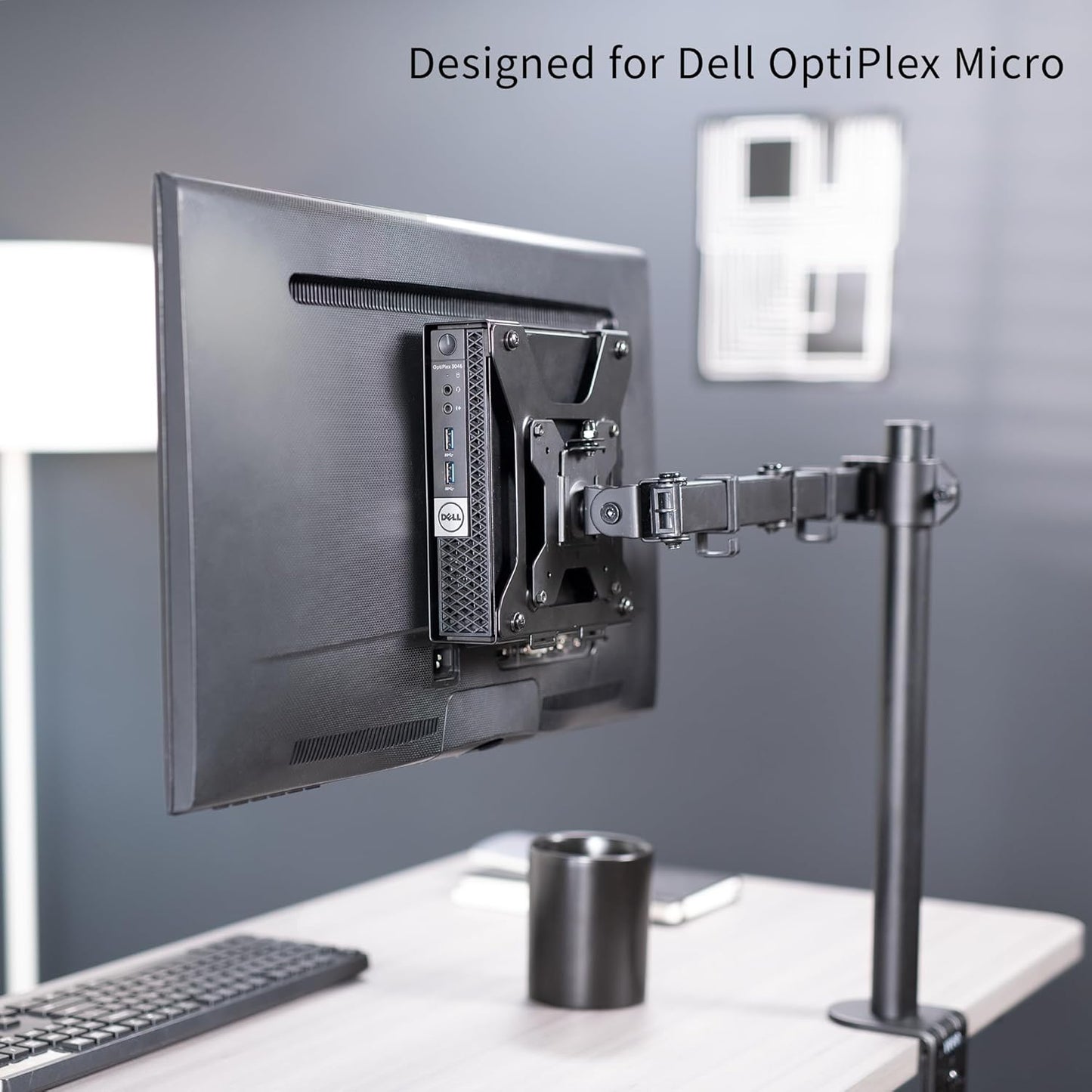 VIVO Behind Monitor VESA Mount Designed for Dell OptiPlex Micro CPU, Monitor Arm Computer Holder, Concealed Back of Screen Mount with Desk Clamp Option, Black, Mount-DLMM1