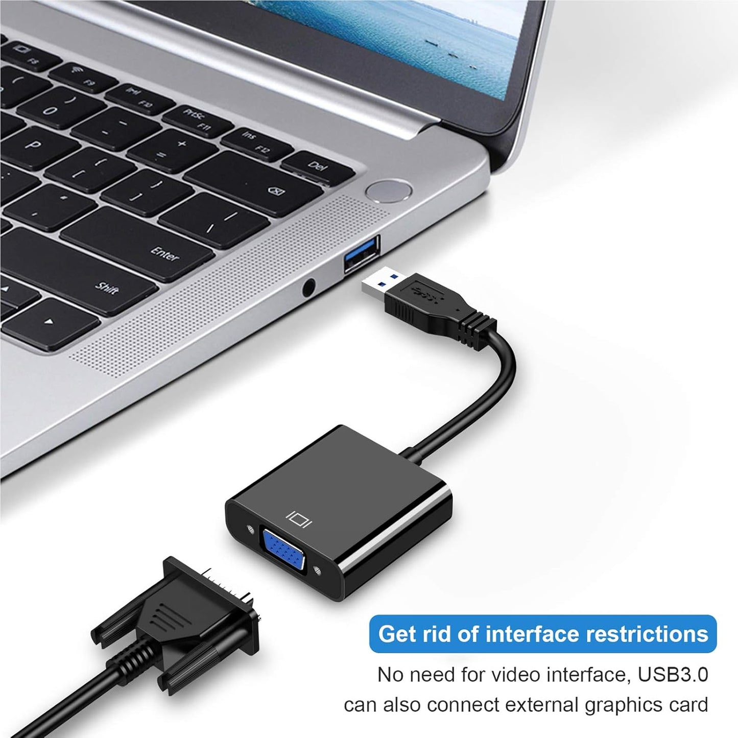 USB to VGA Adapter for Monitor, VGA to USB 3.0/2.0 Converter 1080P Multi-Display Video Cable for Laptop Desktop PC to Monitors, Projector, TV. (Not Support Chromebook,Windows 11 is not Supported,)