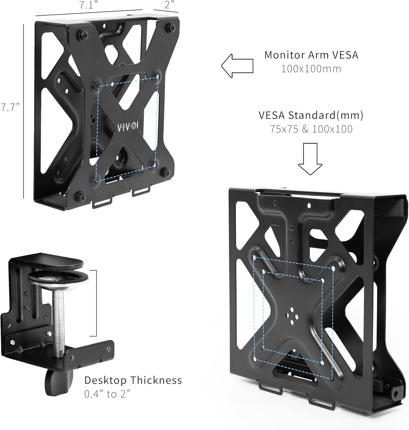 VIVO Behind Monitor VESA Mount Designed for Dell OptiPlex Micro CPU, Monitor Arm Computer Holder, Concealed Back of Screen Mount with Desk Clamp Option, Black, Mount-DLMM1