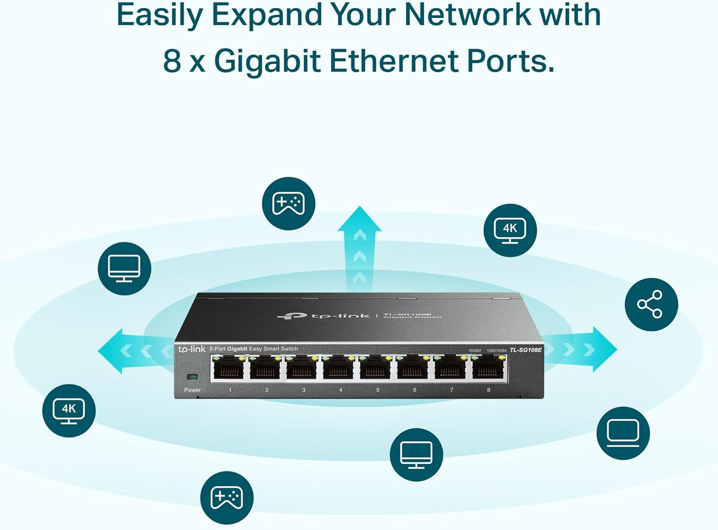 TP-Link 8 Port Gigabit Switch | Easy Smart Managed | Plug & Play | Desktop/Wall-Mount | Sturdy Metal w/ Shielded Ports | Support QoS, Vlan, IGMP and LAG (TL-SG108E)