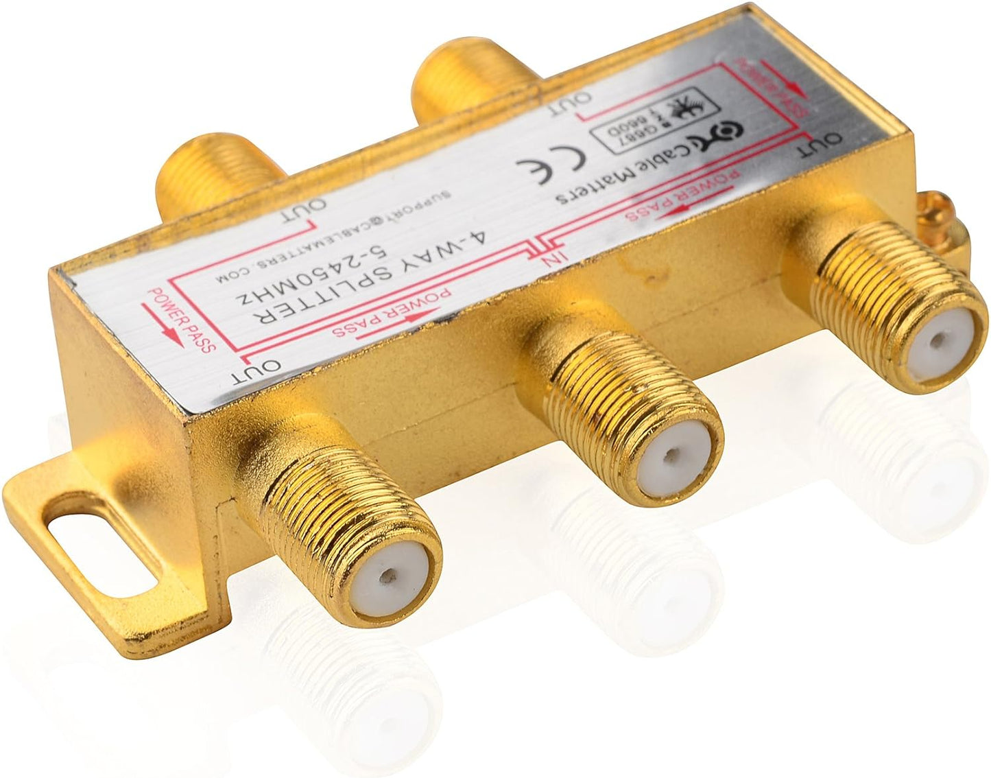 Cable Matters 2.4 Ghz 4 Way Coaxial Cable Splitter for STB TV, Antenna and MoCA Network - All Port Power Passing - Gold Plated and Corrosion Resistant