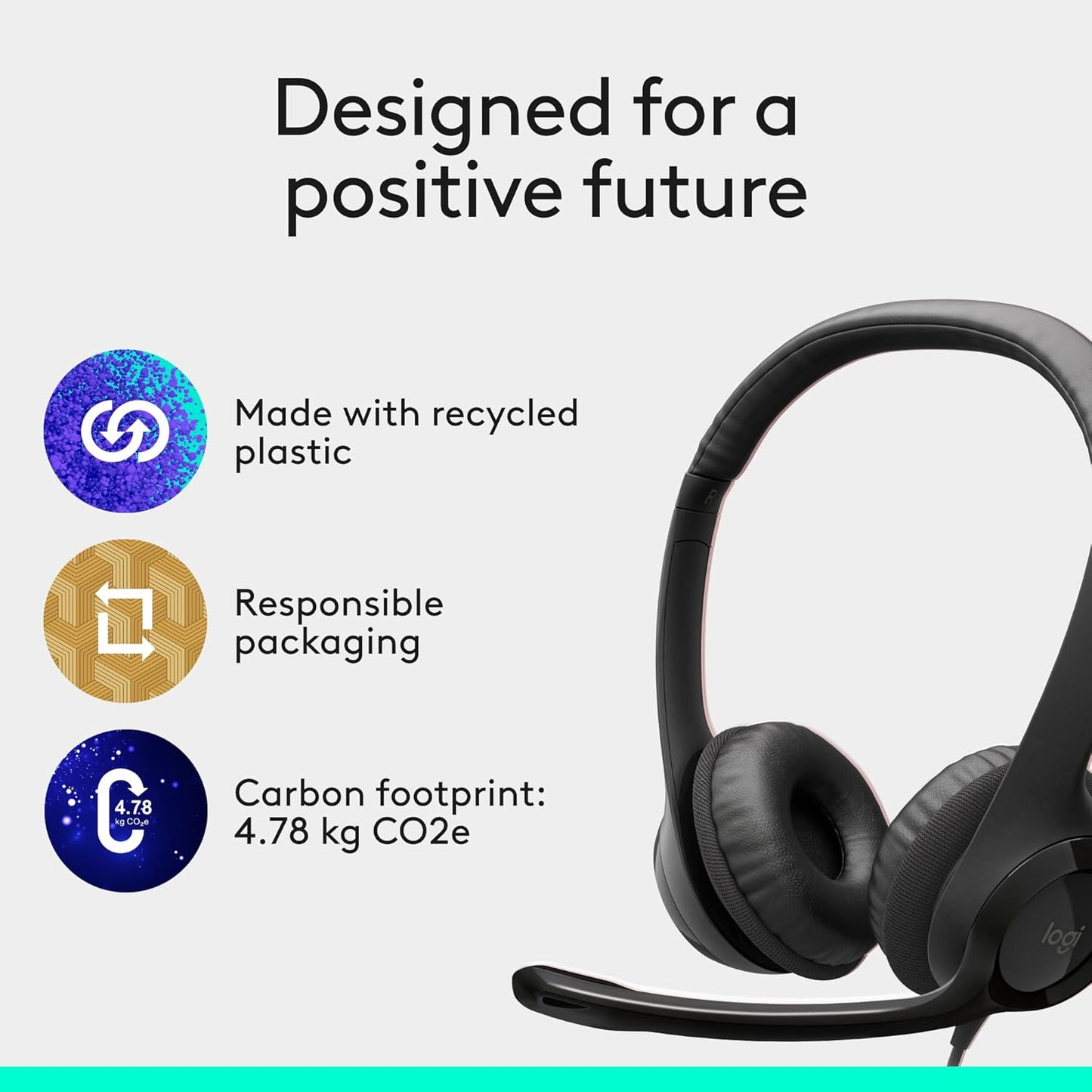 Logitech H390 , Wired Headphones with Mic, USB Headset with Microphone for PC, Noise Cancelling Microphone for Video Meetings, Music, Gaming - Black