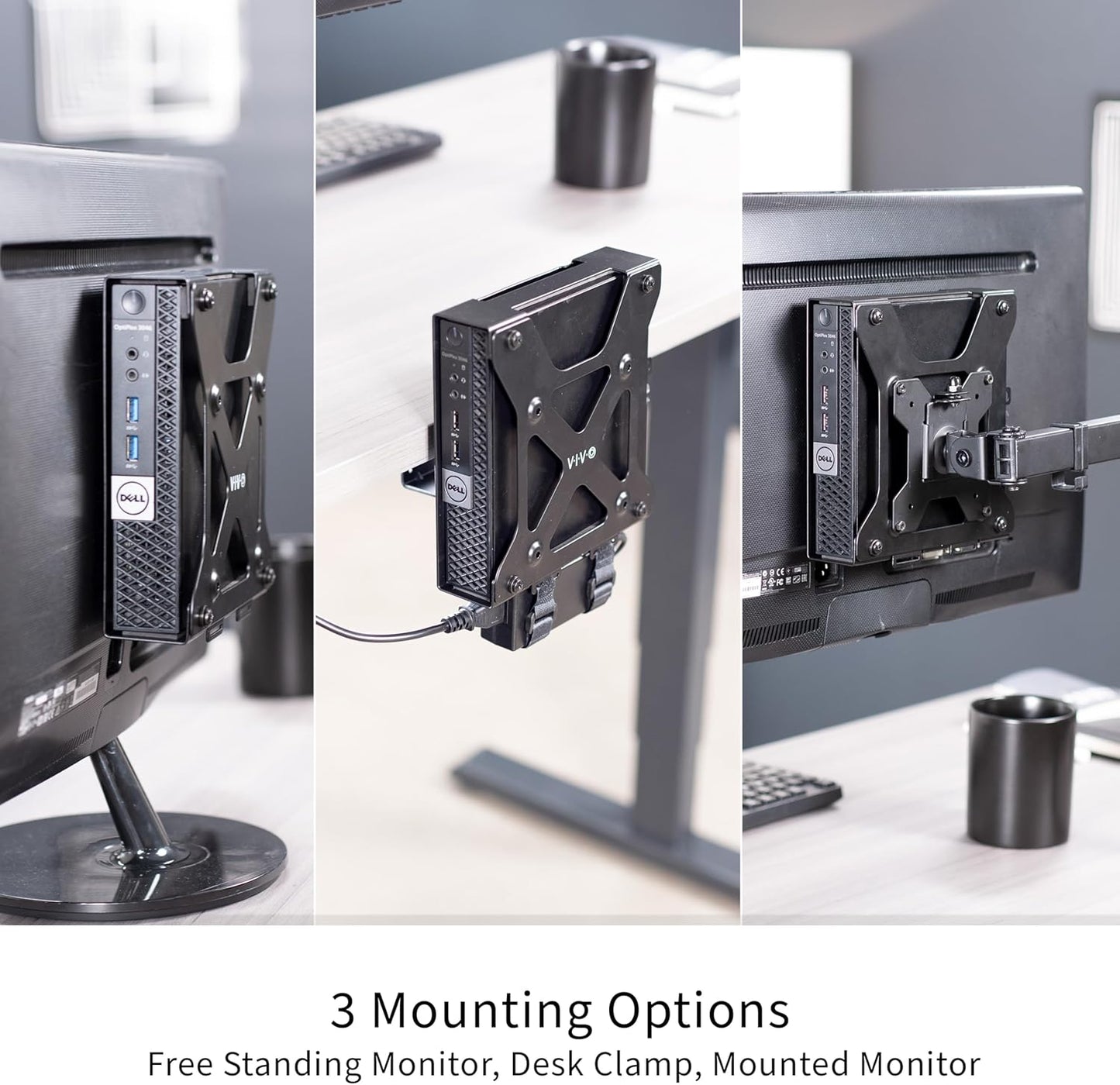 VIVO Behind Monitor VESA Mount Designed for Dell OptiPlex Micro CPU, Monitor Arm Computer Holder, Concealed Back of Screen Mount with Desk Clamp Option, Black, Mount-DLMM1