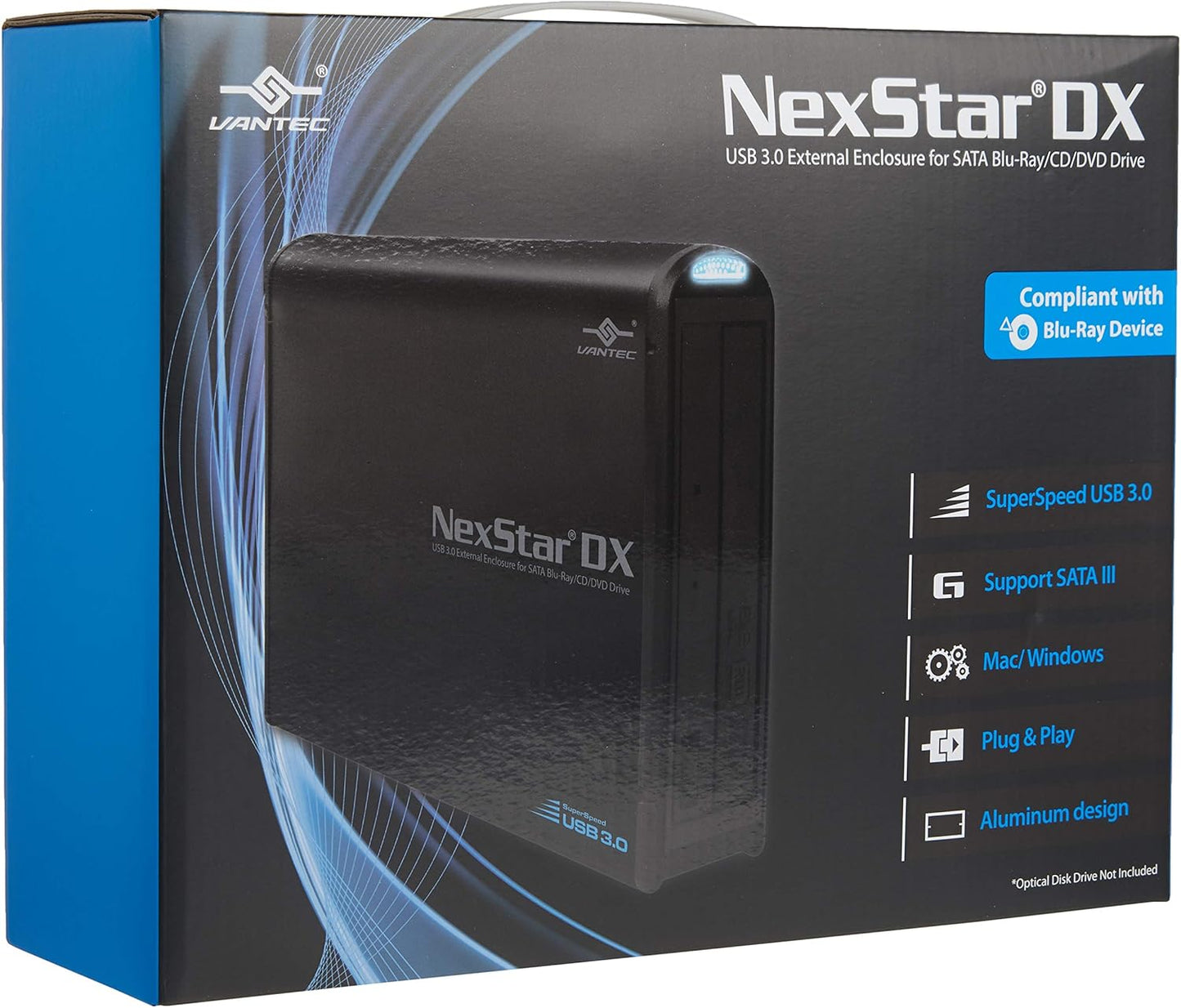 Vantec NST-536S3-BK NexStar DX USB 3.0 External Enclosure for SATA Blu-Ray/CD/DVD Drive all black