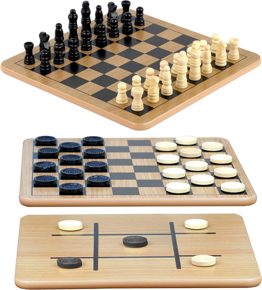 Regal Games Reversible Wooden Board for Chess, Checkers & Tic-Tac-Toe, 2 Player Board Game | 8 to Adult